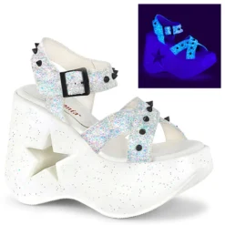 Pleasers Demonia 5" Star Cutout Platform Wedge - White Blacklight
