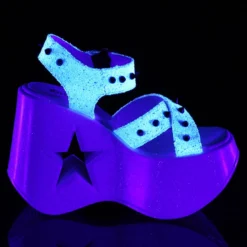 Pleasers Demonia 5" Star Cutout Platform Wedge - White Blacklight