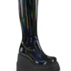 Pleasers Demonia Shaker Black Holo Knee High Boots Womens