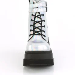 Pleasers Demonia Holo Silver Stacked Platform