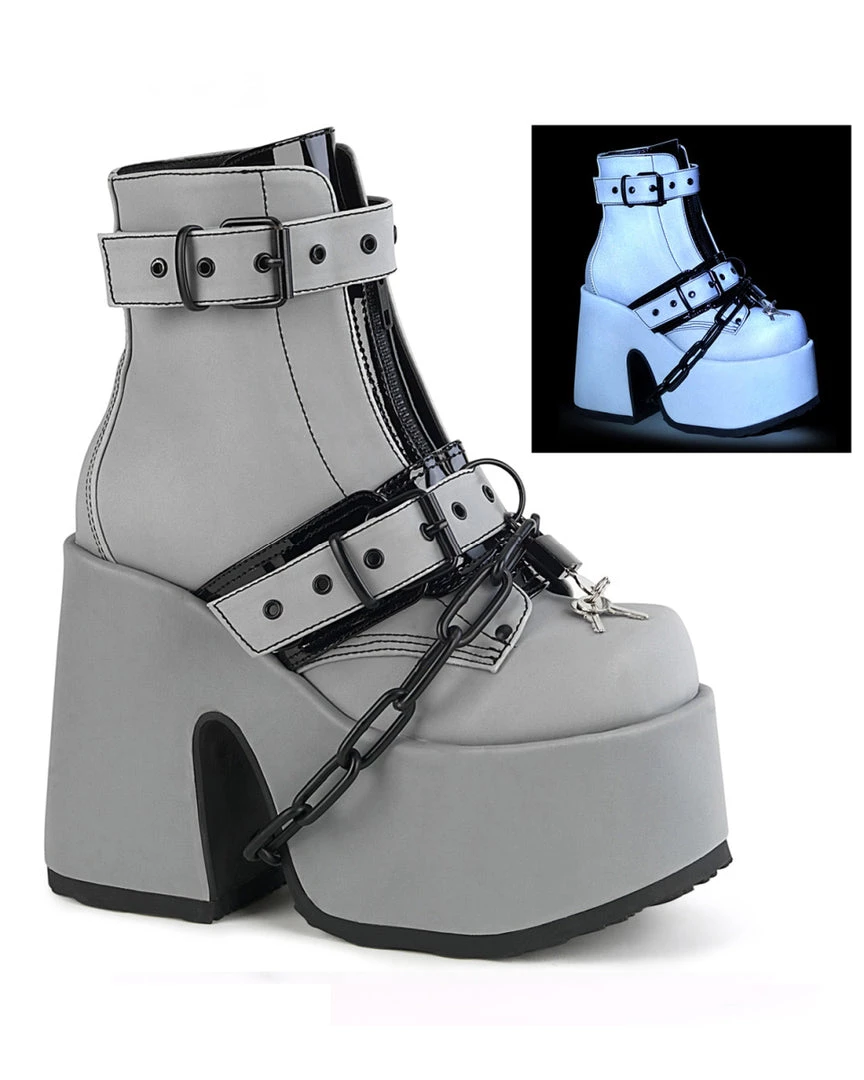 Pleasers Flash Reflective Demonia Lock And Chain Reflective Heel Boots 1 Pleasers Flash Reflective Demonia Lock And Chain Reflective Heel Boots