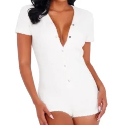 Roma 1pc Cozy Comfy White Loungewear Romper