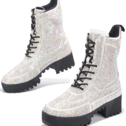 Chengda Bombella Covered In Diamonds Rhinestone Combat Boots Womens