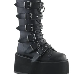 Pleasers Shoes Demonia Matte Black Studded Mid-Calf Platform Boots