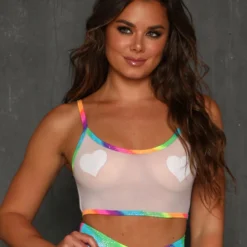 J. Valentine New Over The Rainbow Mesh Crop Tank