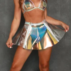 J. Valentine Cyber Prom Vinyl PVC Dual Zipper Skirt New