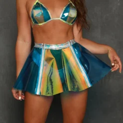 J. Valentine Cyber Prom Vinyl PVC Dual Zipper Skirt New