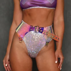 J. Valentine Cyber Prom Vinyl PVC Holographic Garter Belt Womens