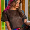 J. Valentine Over The Rainbow Fishnet Black Crop Top New