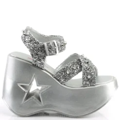 Pleasers Demonia Silver Glitter Star Platform Wedge Sandals Swimwear