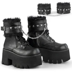 Pleasers Demonia Ashes Black Fuzzy Cuff Boots Shoes