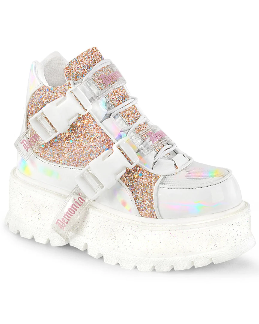 Pleasers Shoes Demonia Slacker White Holo Ankle Boots 3 Pleasers Shoes Demonia Slacker White Holo Ankle Boots