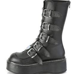 Pleasers Demonia Emily Vegan Leather Heart-Buckle Boot Womens