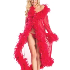 Be Wicked New Lux Doll Sheer Long Robe With Boa Feather Trim