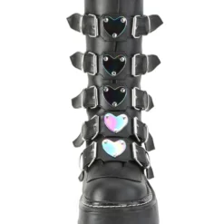 Pleasers Demonia Emily Vegan Leather Heart-Buckle Boot Womens