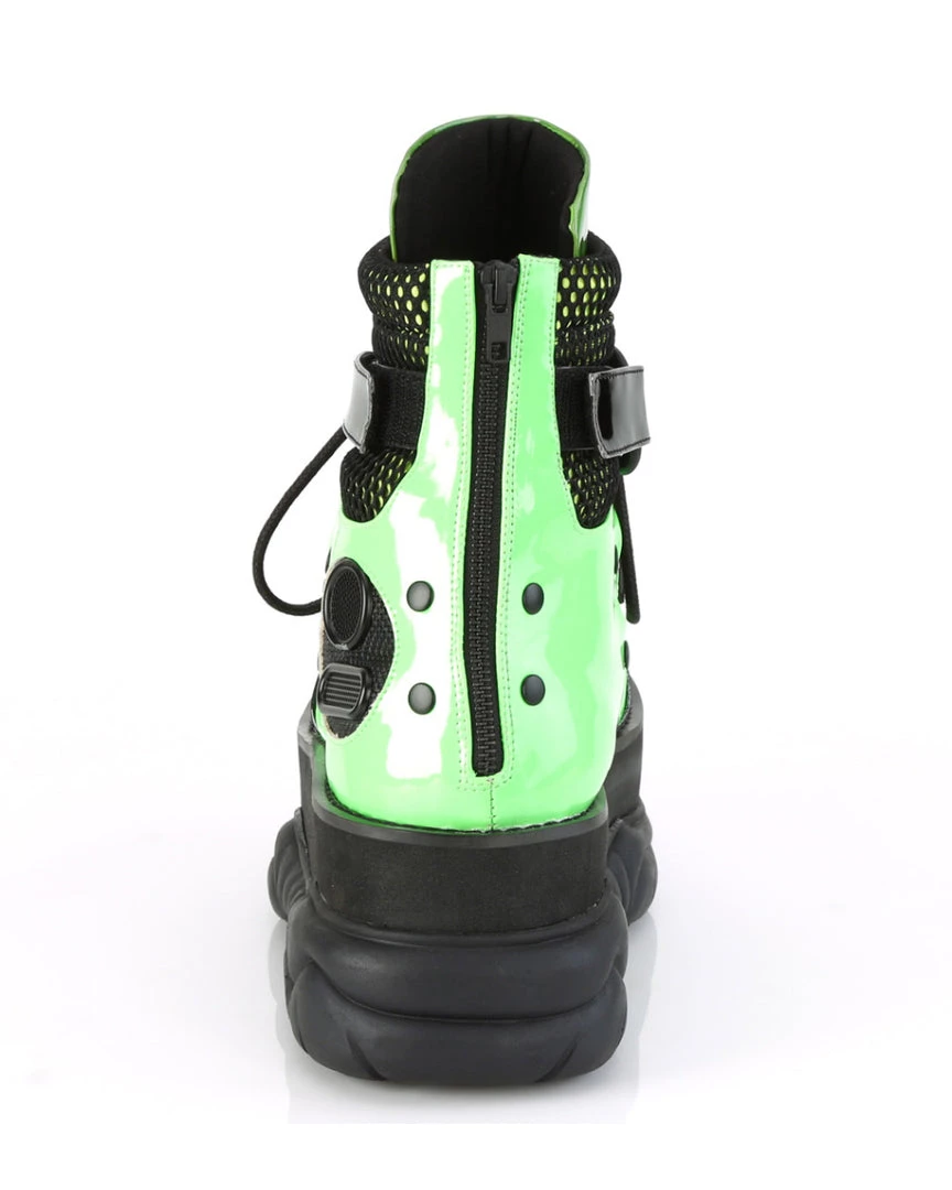 Pleasers Mens Demonia Neon Green Platform Lace-Up Criss-Cross Strap Ankle Boot 4 Pleasers Mens Demonia Neon Green Platform Lace-Up Criss-Cross Strap Ankle Boot