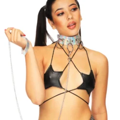 AE Lingerie Lead Me On Holographic Choker & Leash 2pc Set