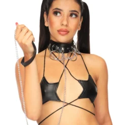 AE Accessories Black Chain Choker & Leash 2pc Set
