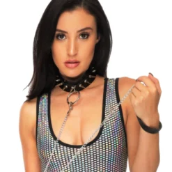 AE Lingerie Black Spiked Choker & Leash 2pc Set