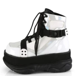 Pleasers Demonia Silver Platform Lace-Up Criss-Cross Strap Ankle Boot