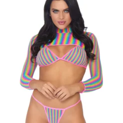 Leg Avenue Rainbow Industrial Net 3pc Bikini Set