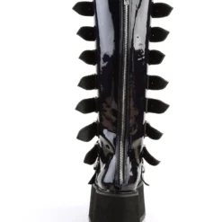 Pleasers Demonia Black Holographic Buckled Knee High Platform Boots