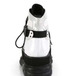 Pleasers Demonia Silver Platform Lace-Up Criss-Cross Strap Ankle Boot