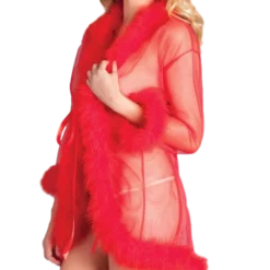 Be Wicked So Xxtra Feather Trim Sheer Robe New