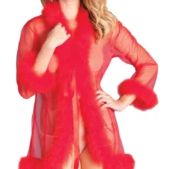 Be Wicked So Xxtra Feather Trim Sheer Robe New