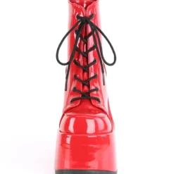Pleasers Demonia Red Patent Chunky Lace-Up Boots Shoes