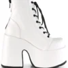 Pleasers Demonia Chunky White Vegan Leather Lace-Up Platform Ankle Boots Club Y2K