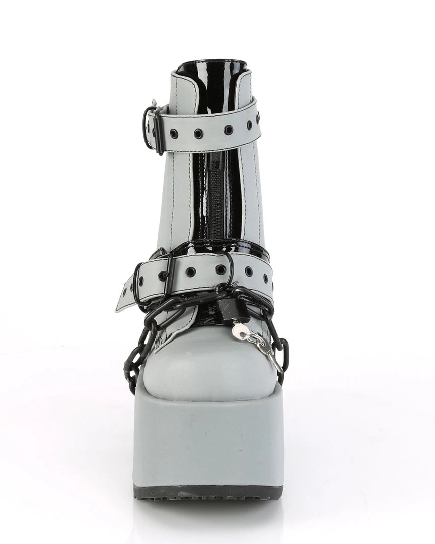 Pleasers Flash Reflective Demonia Lock And Chain Reflective Heel Boots 2 Pleasers Flash Reflective Demonia Lock And Chain Reflective Heel Boots