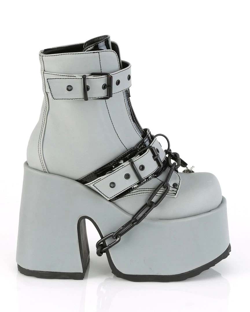 Pleasers Flash Reflective Demonia Lock And Chain Reflective Heel Boots 5 Pleasers Flash Reflective Demonia Lock And Chain Reflective Heel Boots