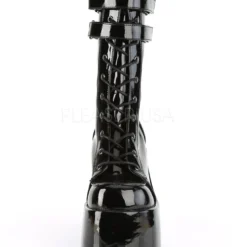 Pleasers Streetwear Demonia Hook 'n Loop Black Patent Mid-Calf Platform Boots