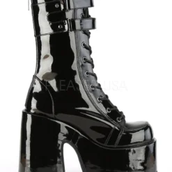 Pleasers Streetwear Demonia Hook 'n Loop Black Patent Mid-Calf Platform Boots