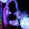 J. Valentine White Furry Lavender LED Cropped Hooded Rave Jacket New
