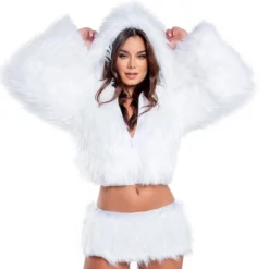 J. Valentine White Furry Lavender LED Cropped Hooded Rave Jacket New