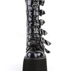Pleasers Shoes Demonia Black Holographic Studded Mid-Calf Platform Boots
