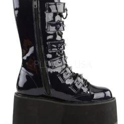 Pleasers Shoes Demonia Black Holographic Studded Mid-Calf Platform Boots