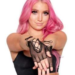 Music Legs Totally Bitchin' Lace-Up Fishnet Gloves Womens