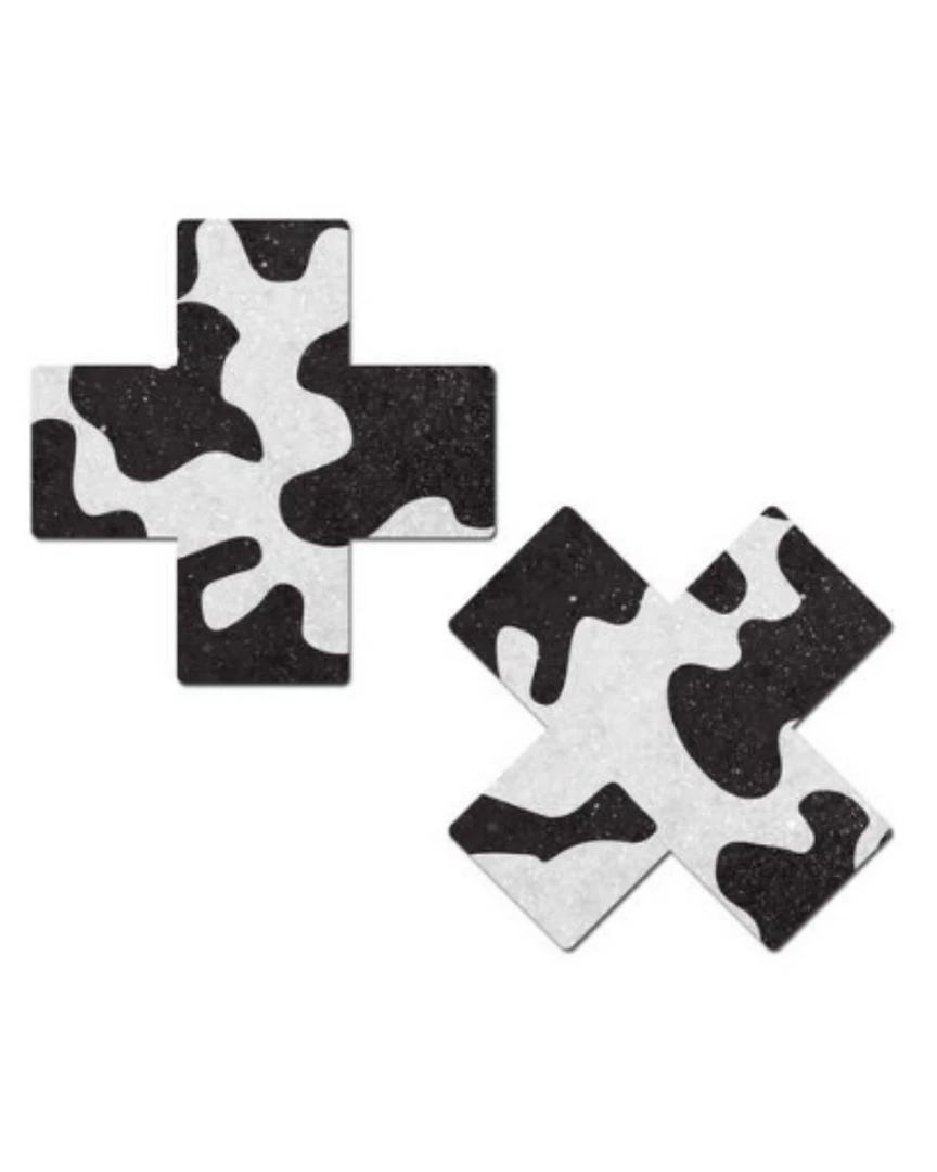 Pastease Black & White Cow Print Cross Nipple Pasties 1 Pastease Black & White Cow Print Cross Nipple Pasties