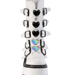 Pleasers Shoes Demonia Emily White Heart-Buckle Boots
