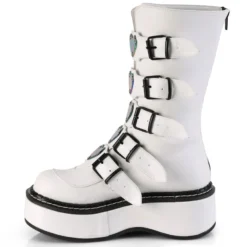 Pleasers Shoes Demonia Emily White Heart-Buckle Boots