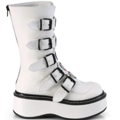 Pleasers Shoes Demonia Emily White Heart-Buckle Boots
