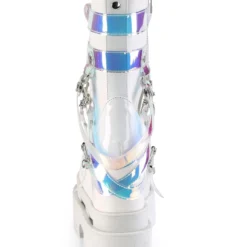 Pleasers Demonia White Triple Tiered Wedge Cutout PF Lace-Up Front Mid-Calf Boot