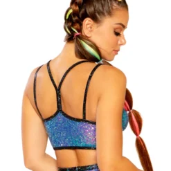 J. Valentine Sequin Double Strap Crop Top