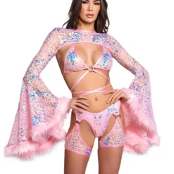 J. Valentine Pink Blush Sequin Fur-Trimmed Shrug New 6 J. Valentine Pink Blush Sequin Fur-Trimmed Shrug New