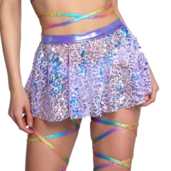 J. Valentine Lilac Sequin Net Tie Skirt