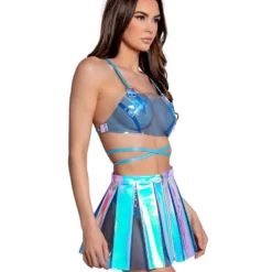 J. Valentine Unicorn Blues PVC Pleated Skirt Womens