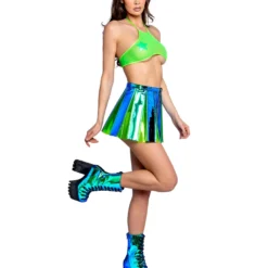 J. Valentine Womens Poseidon Green PVC Pleated Skirt